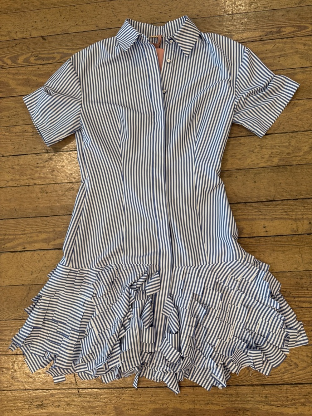 Alexis Striped shirt Dress blue stripe w/laser cut hem, size small, NWT